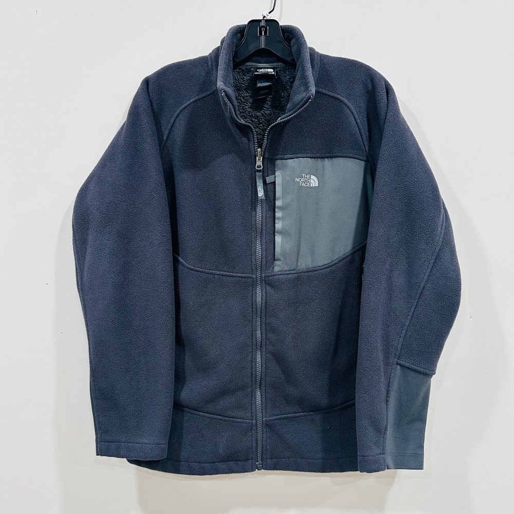 The North Face Jacket Boys XL 18/20 Fleece Black Full Zip Panel Gray Accents